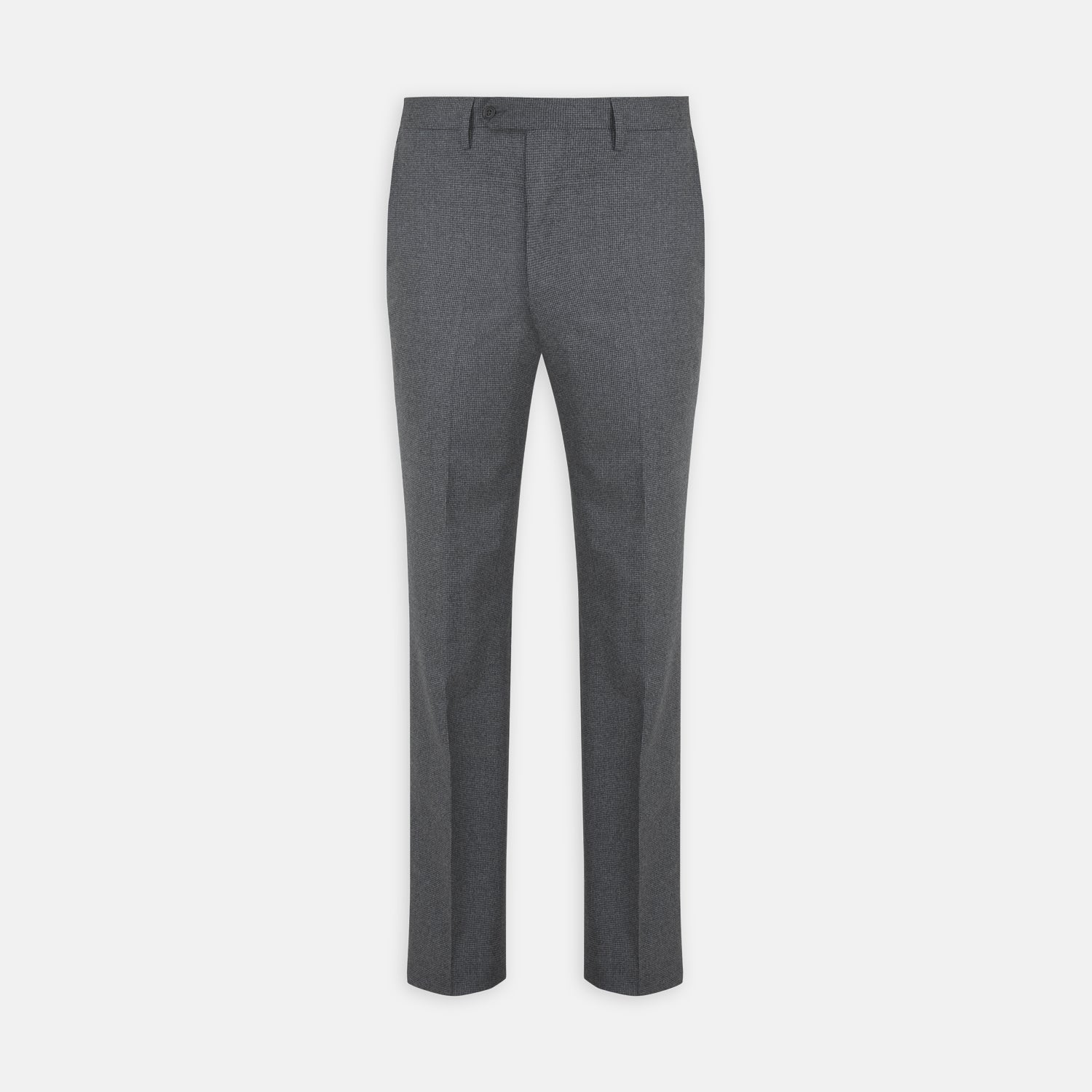 View 1 of product The Turnbull & Asser Jackson Grey Flannel Wool Trousers feature a tailored fit with button and zipper closure, crafted from premium wool flannel for a refined look, shown against a plain white background.