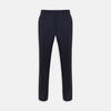 View 1 of product Turnbull & Asser Navy Worsted Wool Pleated Formal Trousers feature a straight leg, front zipper, and button closure, shown against a plain white background.