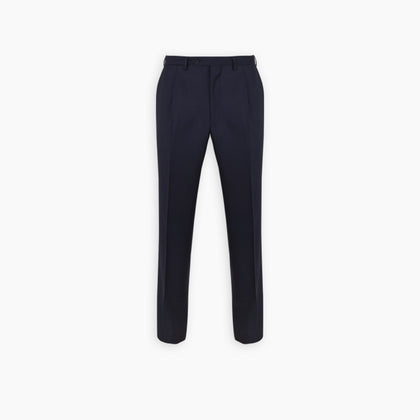 Navy Worsted Wool Pleated Formal Trousers Image 2