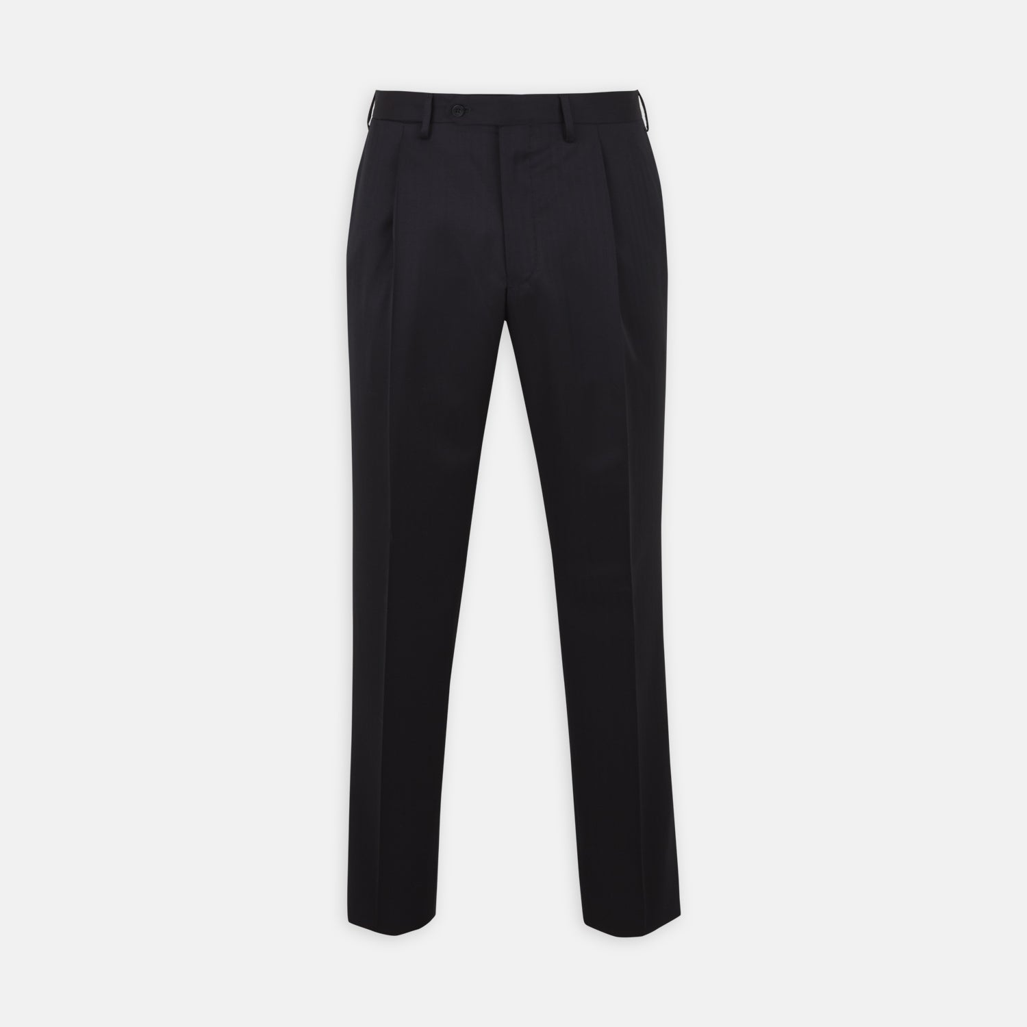View 1 of product The Turnbull & Asser Brown Worsted Wool Pleated Formal Trousers feature belt loops, side pockets, and a button closure, crafted from fine wool and shown against a plain white background.