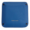 View 2 of product The Turnbull & Asser Royal Blue Square Leather Travel Tray, featuring raised edges and snap buttons at each corner, is ideal for organizing small accessories; shown against a plain white background.