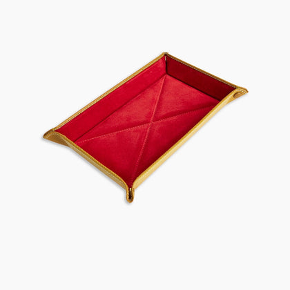 Yellow and Red Rectangular Leather Travel Tray Image 2