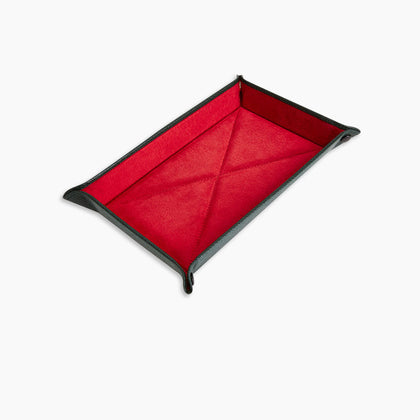 Dark Green and Red Rectangular Leather Travel Tray Image 2