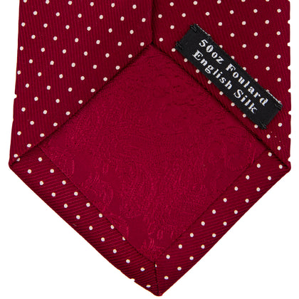Burgundy and White Small Spot Printed Silk Tie Image 3