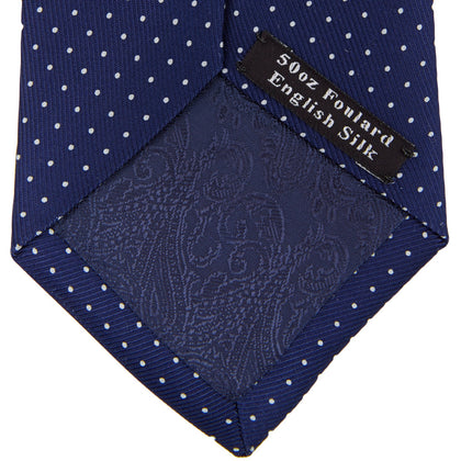Blue and White Small Spot Printed Silk Tie Image 3