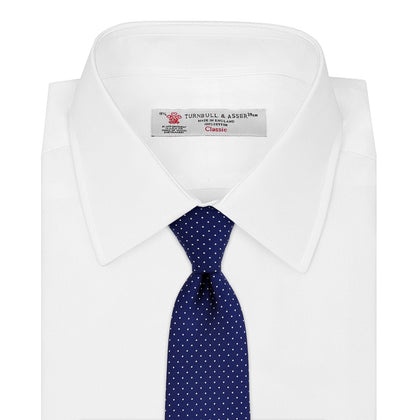 Blue and White Small Spot Printed Silk Tie Image 1