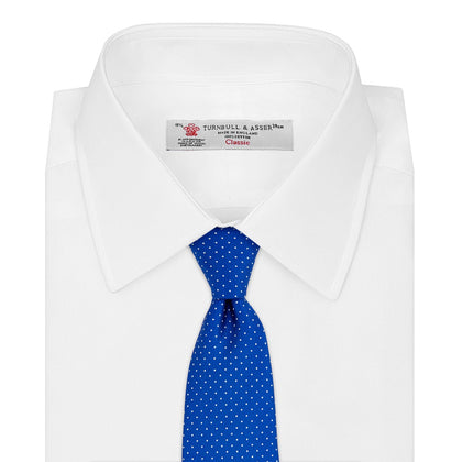 Royal Blue and White Small Spot Printed Silk Tie Image 1