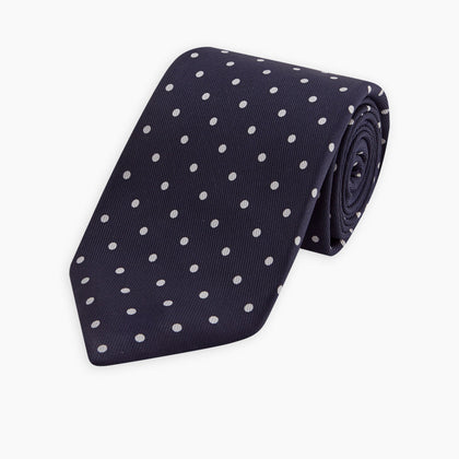 Seven-Fold Navy Churchill Spot Silk Tie Image 4