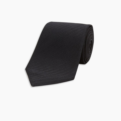 Long Black Herringbone Silk Tie Image 4