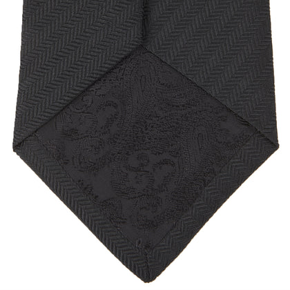 Long Black Herringbone Silk Tie Image 3
