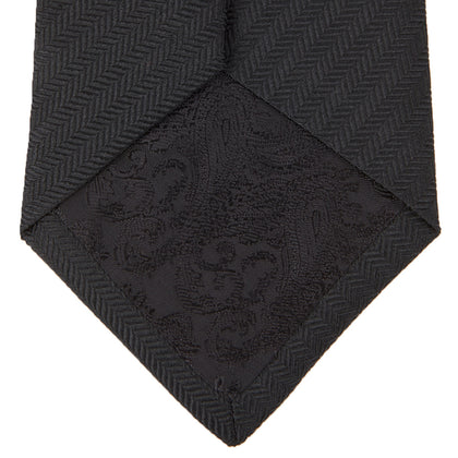 Black Herringbone Silk Tie Image 3