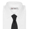 View 2 of product The Turnbull & Asser Slim Black Plain Satin Silk Tie is neatly rolled on a white background—an essential accessory for smart dress and formal occasions.