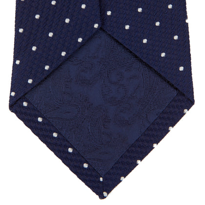 Navy and White Spot Lace Silk Tie Image 3