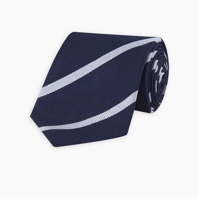 Slim Navy and White Blazer Stripe Repp Silk Tie Image 3