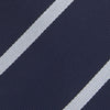 View 3 of product Turnbull & Asser’s Slim Navy and White Blazer Stripe Repp Silk Tie features two white diagonal stripes, rolled neatly on a white background—an ideal accessory to complement any office shirt.