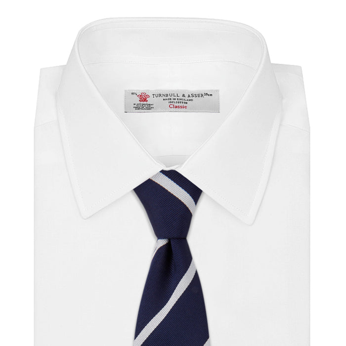 Navy and White Blazer Stripe Repp Silk Tie Image 1