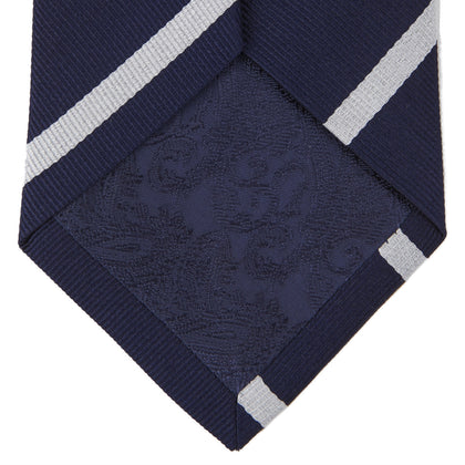 Long Navy and White Blazer Stripe Repp Silk Tie Image 2