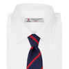 View 2 of product The Navy and Red Blazer Stripe Repp Silk Tie by Turnbull & Asser is a classic accessory, ideal for a timeless schoolboy look or to complement any sharp office shirt.