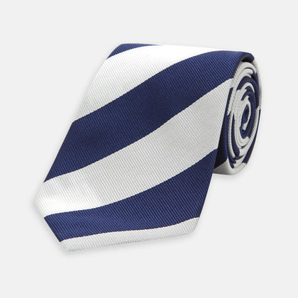 Navy and Off-White Block Stripe Repp Silk Tie