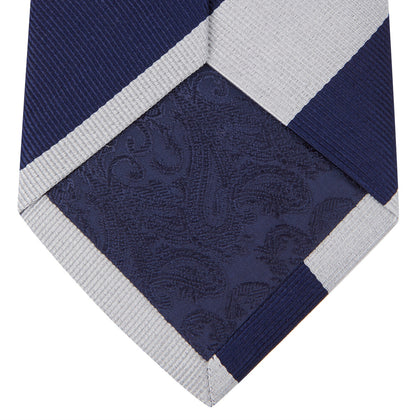 Navy and Off-White Block Stripe Repp Silk Tie Image 3