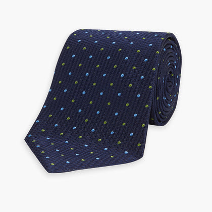 Navy, Blue & Green Spot Lace Silk Tie Image 4