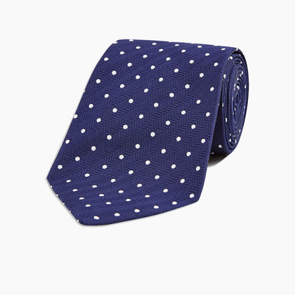 Seven-Fold Navy & White Spot Herringbone Silk Tie Image 4