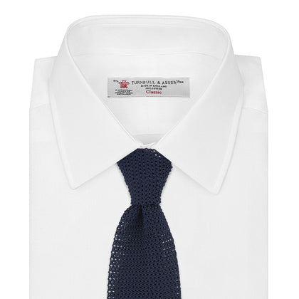 Navy Knitted Silk Tie Image 1
