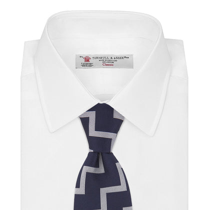 Navy and White Striped Zigzag Silk Tie Image 1