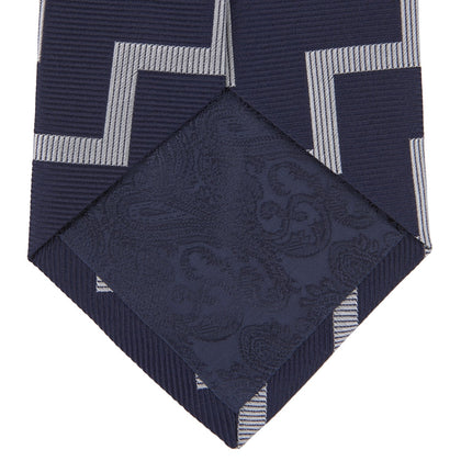 Navy and White Striped Zigzag Silk Tie Image 3