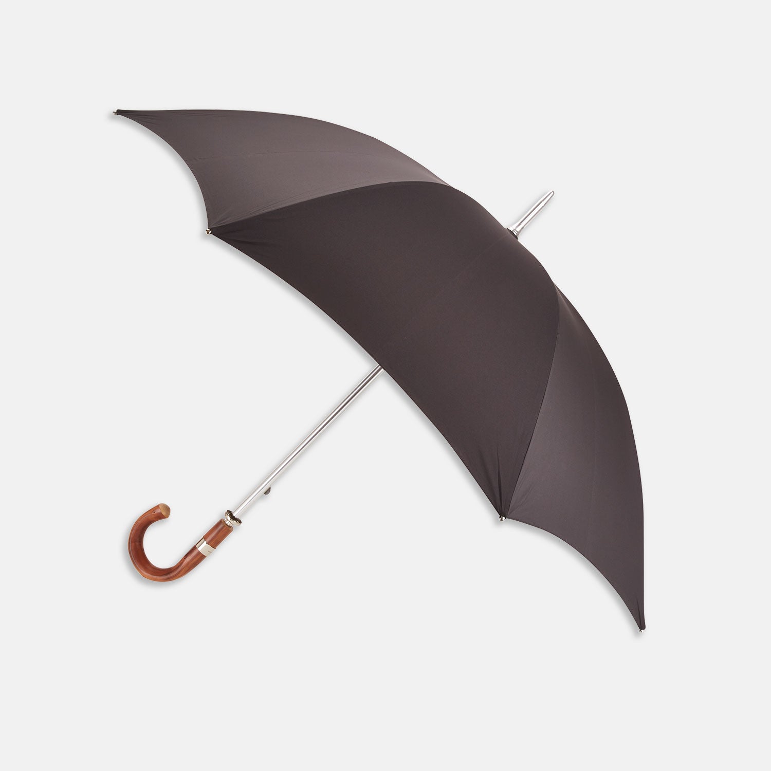 View 1 of product A practical accessory for unpredictable English weather, this Turnbull & Asser dark grey umbrella with a chestnut crook handle is shown elegantly against a plain white background.