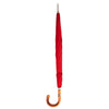 View 2 of product The Turnbull & Asser Red Umbrella with Chestnut Crook features a stylish wooden handle and sturdy metal shaft—an elegant, practical accessory ideal for facing unpredictable English weather.