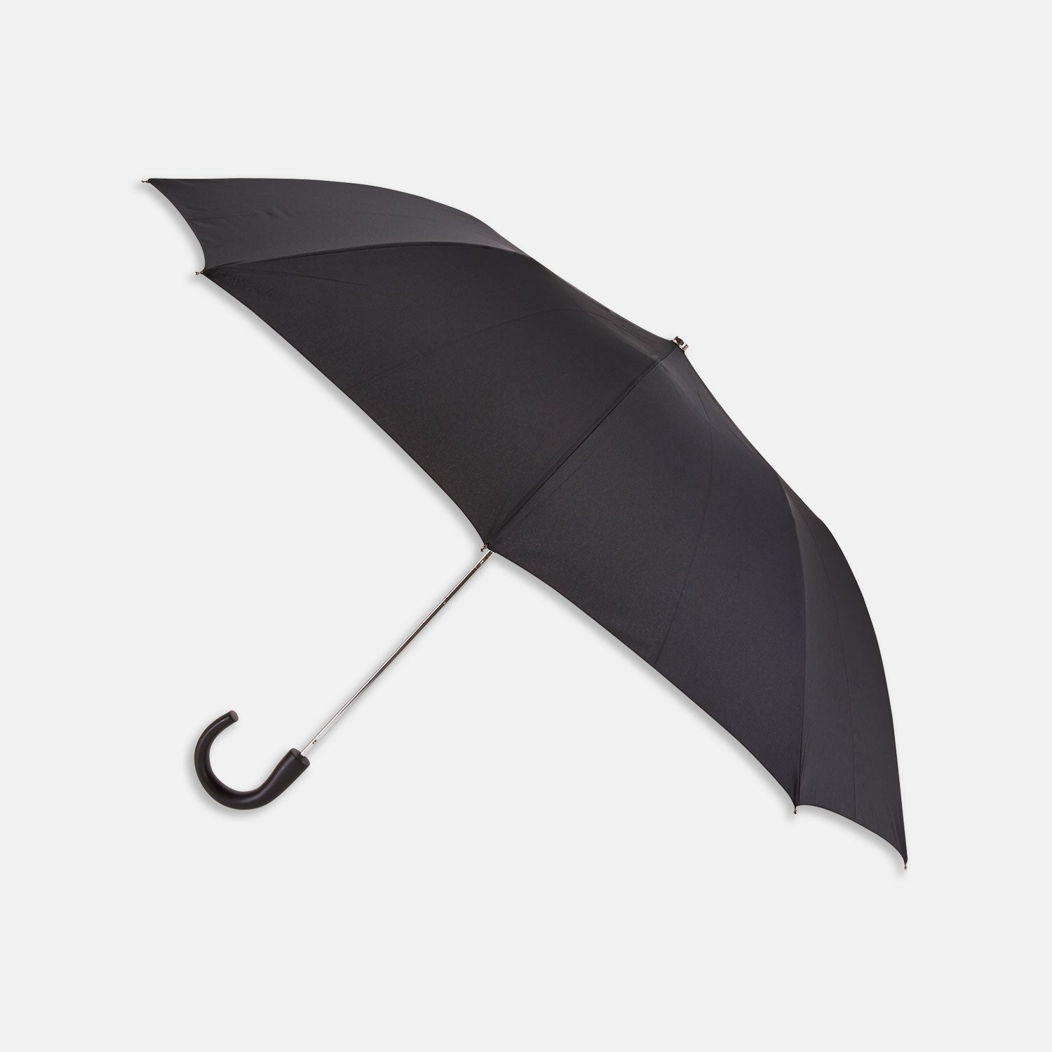 View 1 of product A Black Telescopic Umbrella with Black Maple Crook by Turnbull & Asser is open against a plain white background.