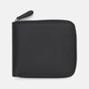 View 1 of product The Turnbull & Asser Black Leather 8 C/C Zipped Wallet, square-shaped with a three-sided zipper closure, is crafted from black leather and displayed against a plain light gray background.