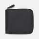 The Turnbull & Asser Black Leather 8 C/C Zipped Wallet, square-shaped with a three-sided zipper closure, is crafted from black leather and displayed against a plain light gray background.