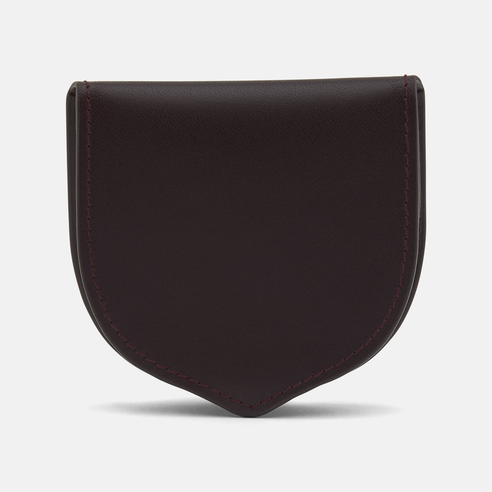 A dark brown Turnbull & Asser Violla Leather Tray Purse coin pouch with curved edges and visible border stitching, displayed on a plain white background for a classic, refined look.