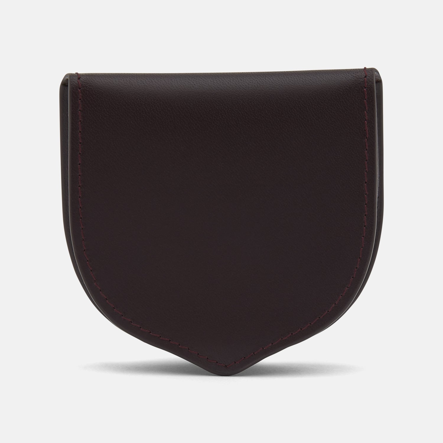View 1 of product A dark brown Turnbull & Asser Violla Leather Tray Purse coin pouch with curved edges and visible border stitching, displayed on a plain white background for a classic, refined look.