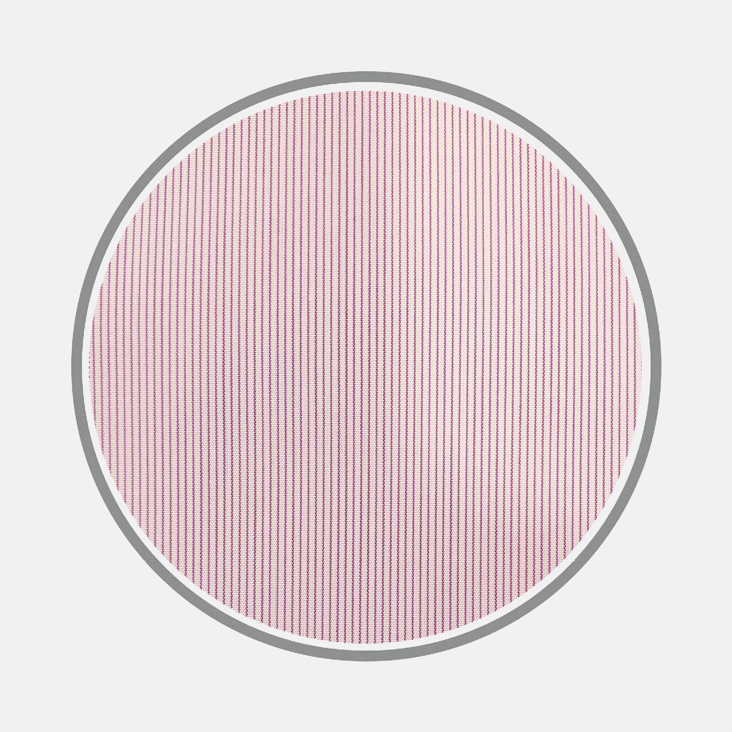 View 2 of product A circular view of Turnbull & Asser's Lilac Hairline Stripe Cotton Fabric, featuring evenly spaced vertical pink and white stripes with a thin gray border, displayed on a plain white background.