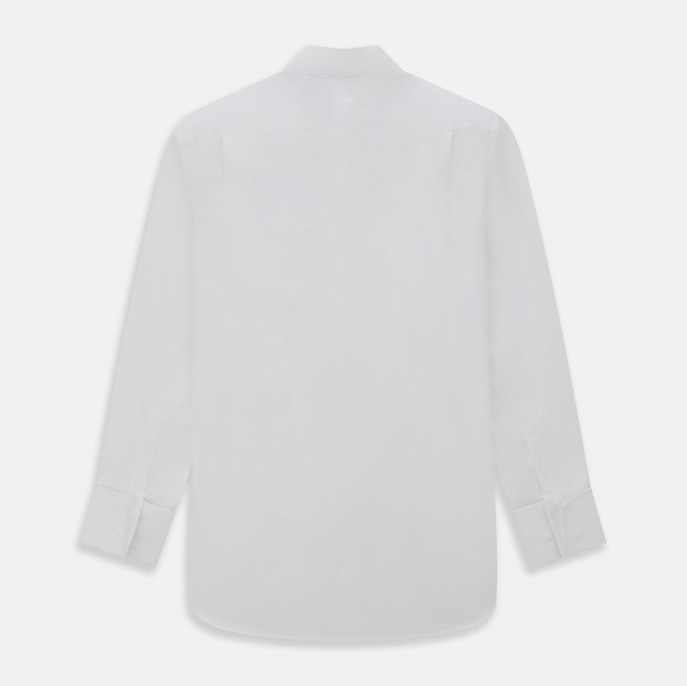 The Turnbull & Asser White Cotton Dress Shirt features a wing collar, double cuffs, and is displayed on a plain white background.