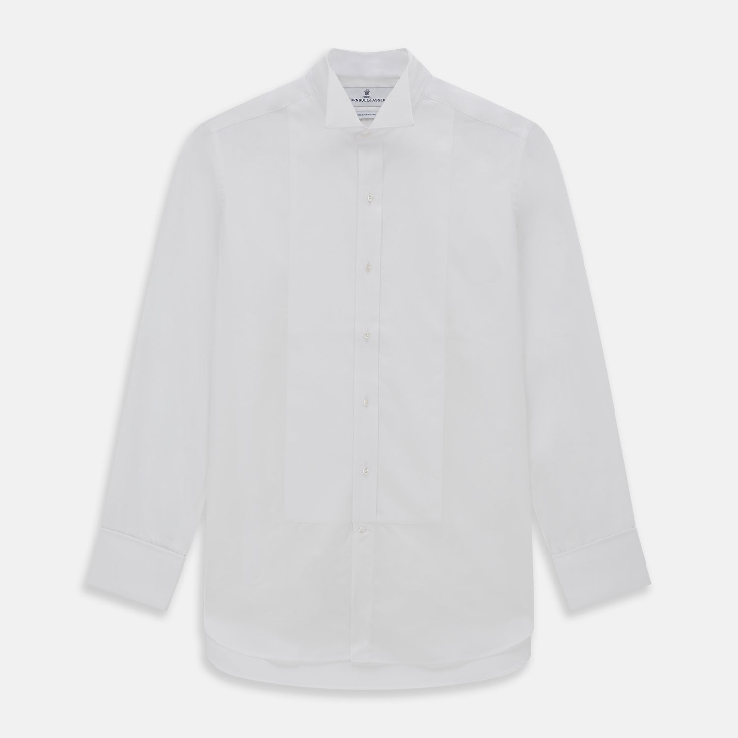 View 1 of product The Turnbull & Asser White Cotton Dress Shirt features a wing collar, double cuffs, and is displayed on a plain white background.
