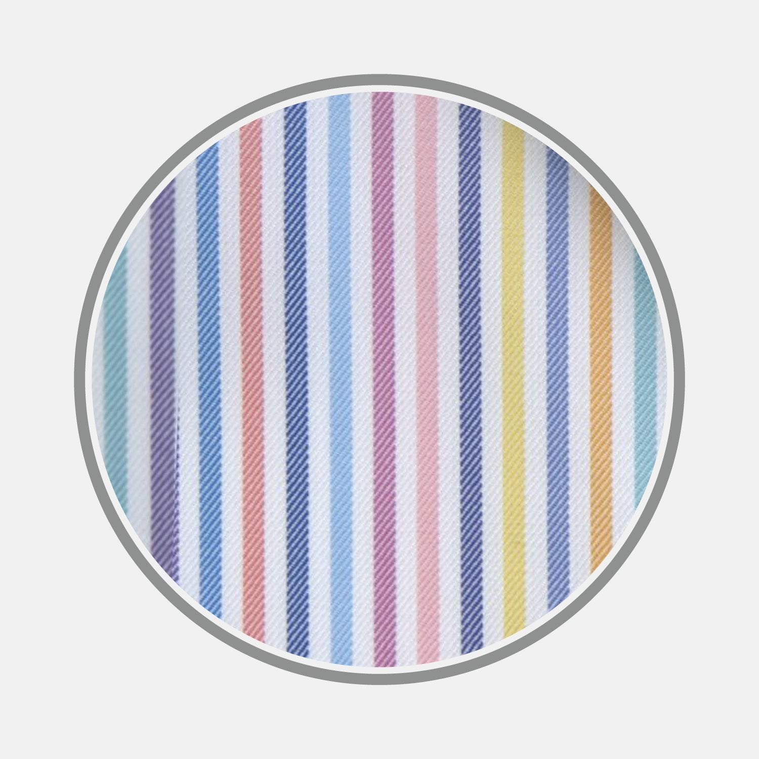 View 1 of product The Multicoloured Graph Stripe Cotton Fabric by Turnbull & Asser features vertical pastel stripes in blue, purple, pink, yellow, and orange with a soft texture on a white background.