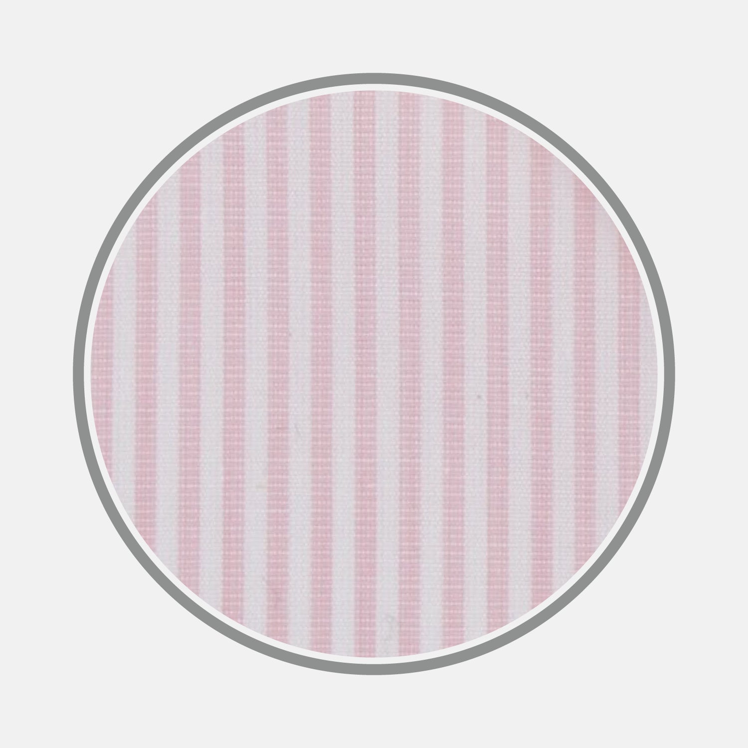 View 1 of product Close-up of Turnbull & Asser Pink and White Stripe Cotton Fabric, featuring textured vertical stripes, displayed in a circular frame on a white background.
