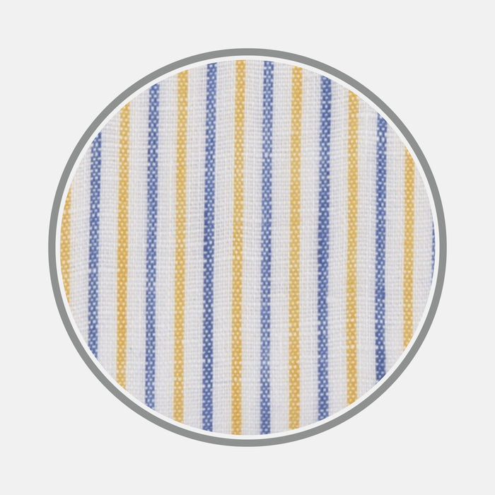 Yellow and Blue Ticking Stripe Linen Fabric