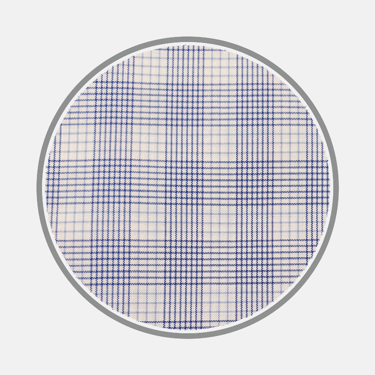 View 1 of product A circular item featuring a blue and white plaid pattern inspired by custom shirts, with a gray border, from Turnbull & Asser's MTM SHIRTS ALL collection, shown on a plain white background.