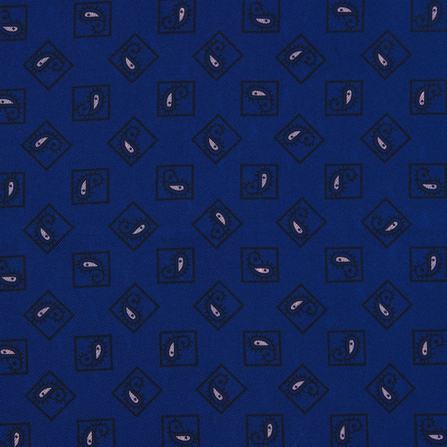View 3 of product A pink and navy double-faced paisley silk bandana pocket square from Turnbull & Asser, featuring digitally printed designs with brand name in the corner.