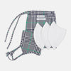 View 6 of product The Turnbull & Asser Exclusive Navy & Green Archive Check Superfine Cotton Commuter Mask features adjustable ear loops with bows and comes with 3 Viroformula™ filters.