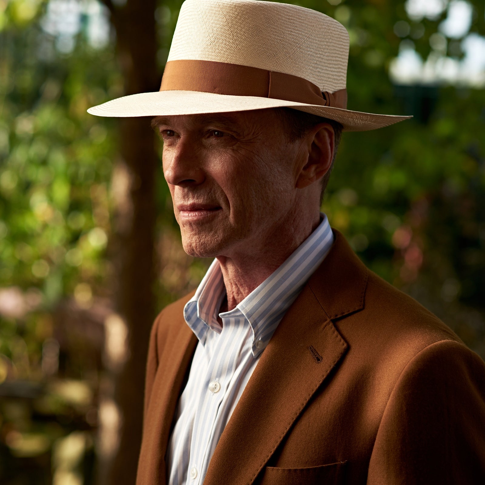 View 2 of product The Turnbull & Asser Tobacco Plainweave Cashmere Jacket is a single-breasted brown summer jacket with two buttons, notch lapels, and flap pockets, tailored in Italy and shown on a plain white background.