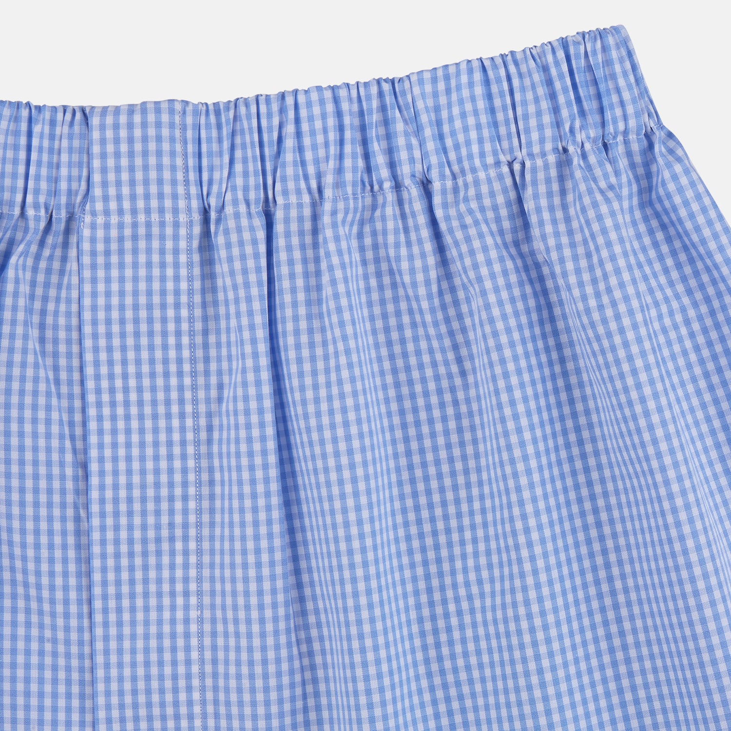View 2 of product Turnbull & Asser Sky Blue Gingham Check Boxer Shorts: classic men's underwear crafted from fine Italian cotton with an elastic waistband, shown flat on a white background for timeless style.