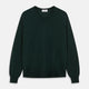 The Turnbull & Asser Forest Green Fine Merino V-Neck Jumper, shown laid flat on a white background, features classic Scottish knitwear details with ribbed cuffs and hem for a timeless look.