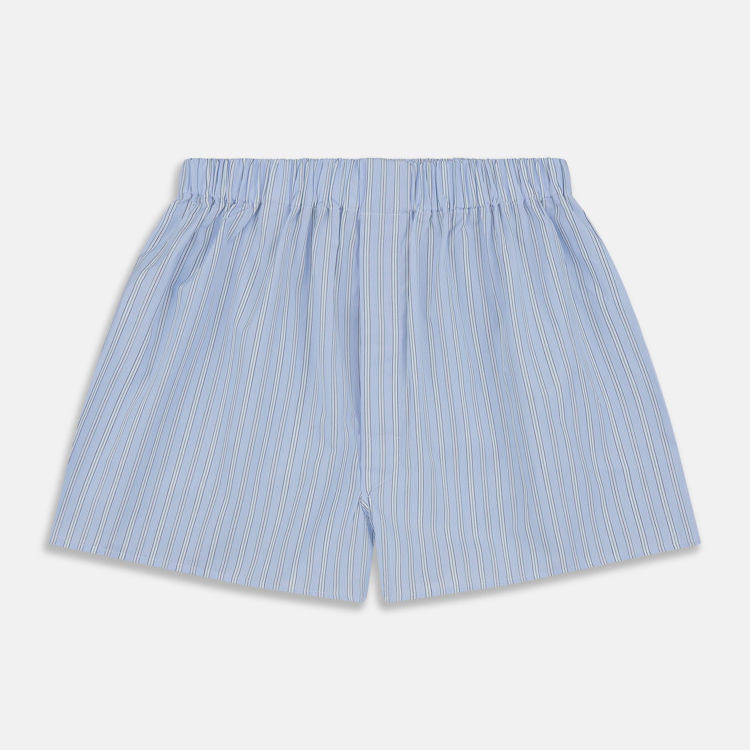 View 1 of product Turnbull & Asser Blue and Green Stripe Poplin Cotton Boxer Shorts with elasticated waistband, shown flat on a plain white background.