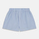 Turnbull & Asser Blue and Green Stripe Poplin Cotton Boxer Shorts with elasticated waistband, shown flat on a plain white background.